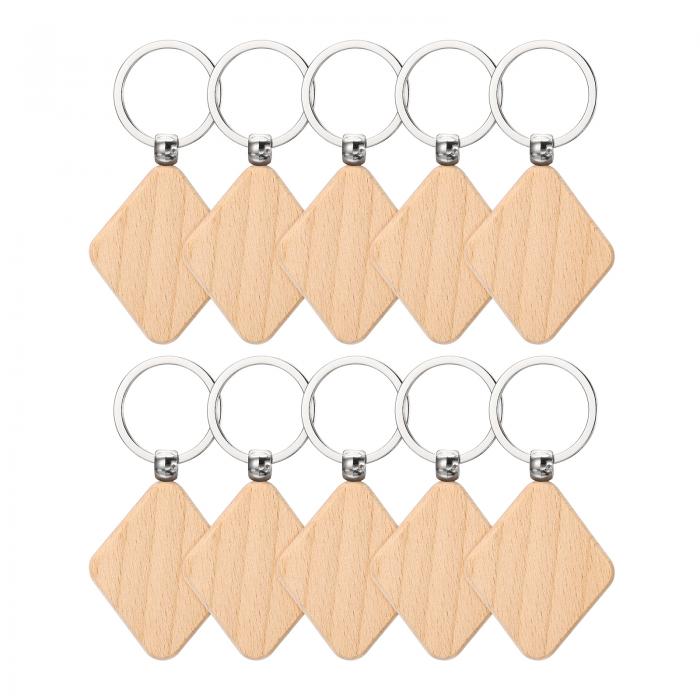 PATIKIL ロンバスウッドキーチェーン未加工10個未仕上げの木製原材料の木キーチェーンバルク用ペットタグDIYギフトクラフト ウッドカラー