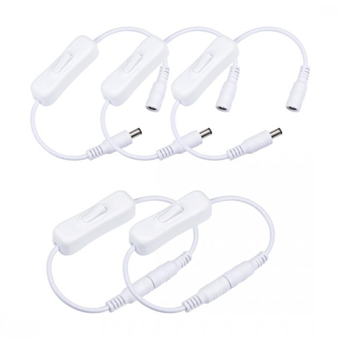 インラインロッカースイッチ ブラス製 ホワイト DC 12V 5.5x2.1mm 1—2 ポート電源ケーブル 5個入り