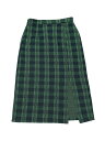 Allegra K チェック柄 スリットスカート ストレート 伸縮性バック ニット ストレッチ レディース グリーン L(4)