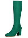 Allegra K ニーハイブーツ ラウンドトゥ サイドジッパー チャンキーヒール レディース エメラルドグリーン 23.5 cm(4)