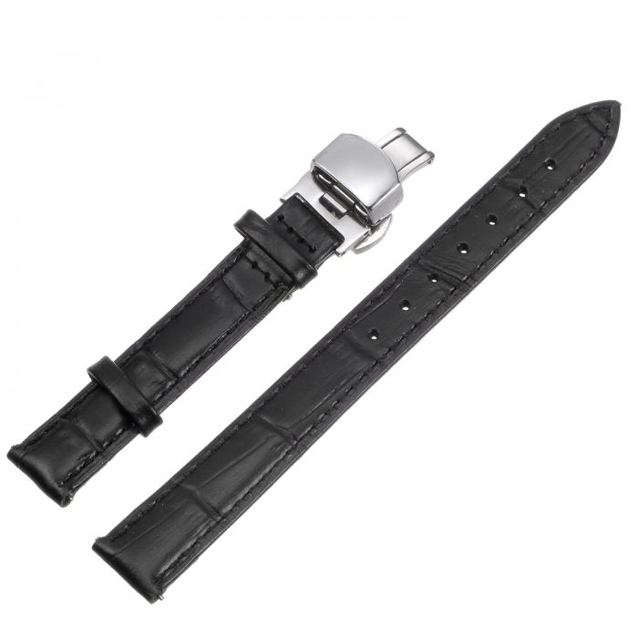 牛革レザーバンド 交換用キット 展開バックルウォッチストラップ 13 mm レザーストラップ ブラック