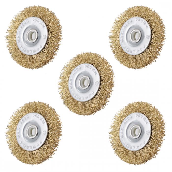 ワイヤーホイールブラシ ニッケルメッキ炭素鋼製 ブラストーン 50 mm径 1/100 mmシャンク 5 個入り