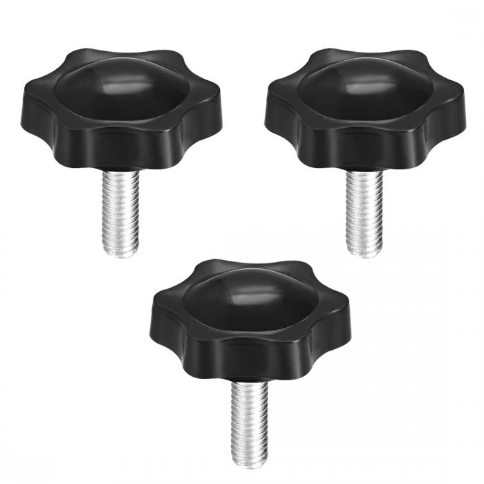 クランプハンドルノブ ブラック 機械ラチェット用 プラスチック 金属 M6 x 18mmオスねじ 3個入り