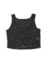 Allegra K レディース シアーメッシュトップス スクープネック グリッタースター ノースリーブ パーティー クロップ タンクトップ ブラック XS(4)