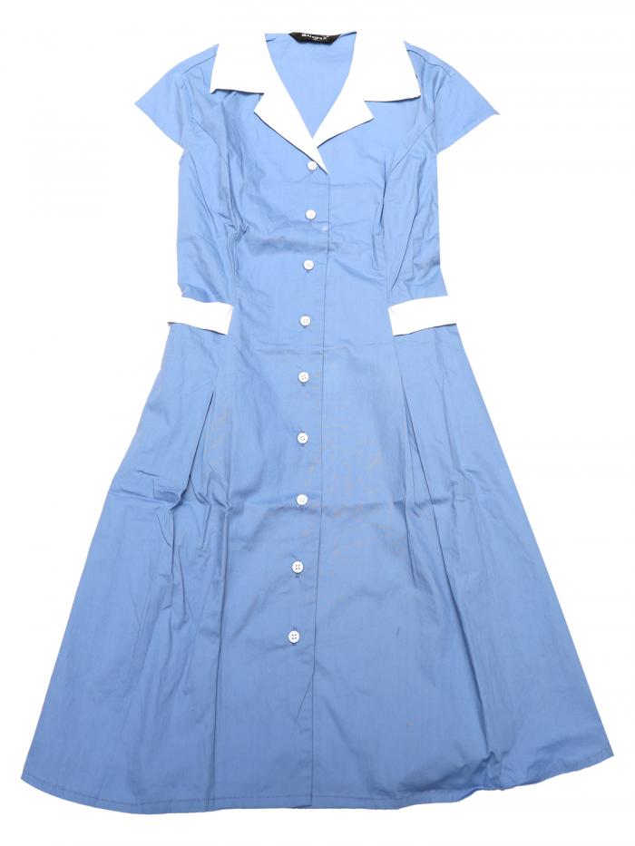 Allegra K Aラインシャツドレス コントラストカフス ボタンフロント ベルト付き 膝上 レギュラーフィット キャンプ襟 レディース グレーブルー L