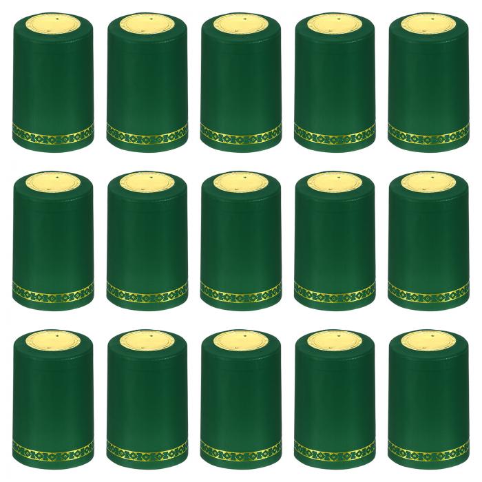 PATIKIL PVCワインボトル用 ヒートシュリンクキャップ 100個入り 33x45mm ワインシュリンクラップシールスリーブキャップ ワインセラーや家庭 キッチン用 フラワーパターン 緑色