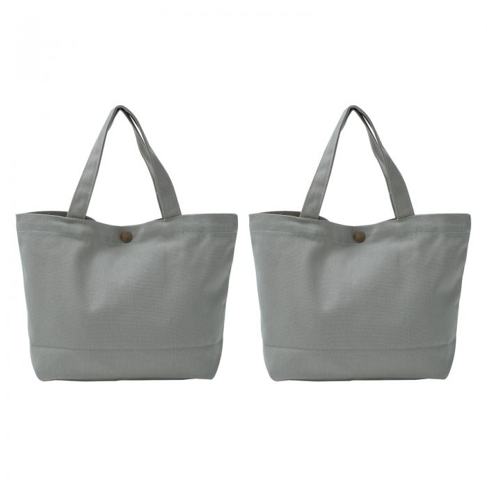 PATIKIL キャンバスの手提げ袋 キャンバストートバッグ 肩掛けバッグ 女性用 2個 ボタン付き バルクコットン 再利用可能 洗濯可能 買い物用DIY用 グレー