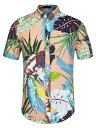 Allegra K 柄シャツ メンズ 半袖 アロハシャツ ワイシャツ 総柄 カラフル ファッション カジュアル ピンク 葉 38