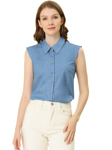 Allegra K 襟付き ワークシャツ ボタン ブラウス トップス キャップスリーブ レディース ライトブルー XS Allegra K 襟付き ワークシャツ ボタン ブラウス トップス キャップスリーブ レディース ライトブルー XS