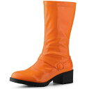 Allegra K コンバットブーツ バックルジッパー チャンキーヒール レディース オレンジ 26.0 cm(4)