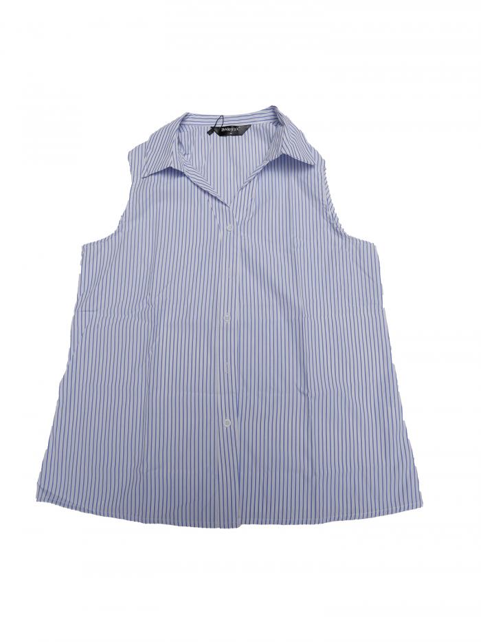 Allegra K レディース 夏用 ノースリーブ ボタンダウンシャツ ストライプ柄 ラペルカラー Vネック ブラウス タンクトップ ホワイトストライプ S