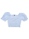 Allegra K ブラウス チェック柄 ギンガム パフスリーブ スモック クロップ トップス 可愛い レディース ライトブルー XL(4)