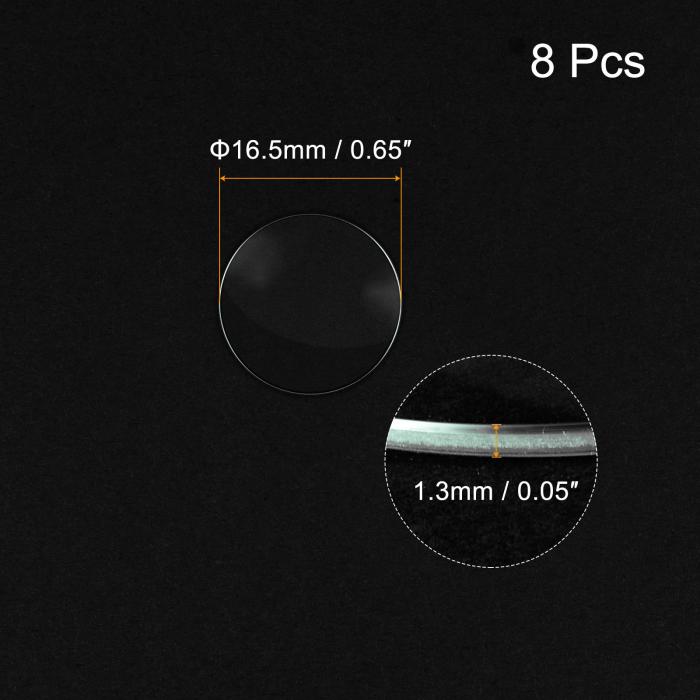 時計ガラス クリスタルレンズ シングルドームラウンド 時計修理用 16.5mm直径 1.3 mm刃厚 クリアー 8個