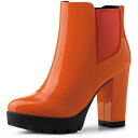 Allegra K アンクルブーツ プラットフォーム ラウンドトゥ ジッパー ブロックヒール レディース オレンジ 23.5 cm