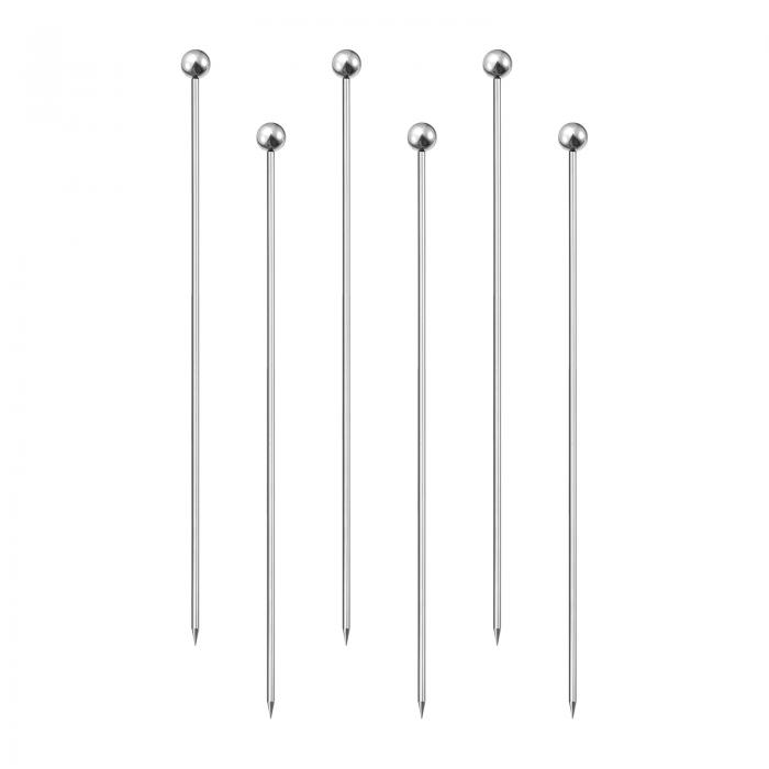 カクテルピック ステンレス鋼 158 mm 金属 カクテルつまようじ マティーニピック 長い 再利用可能 ラウンドビーズ カクテル串 ドリンク 前菜 フルーツ用 6個