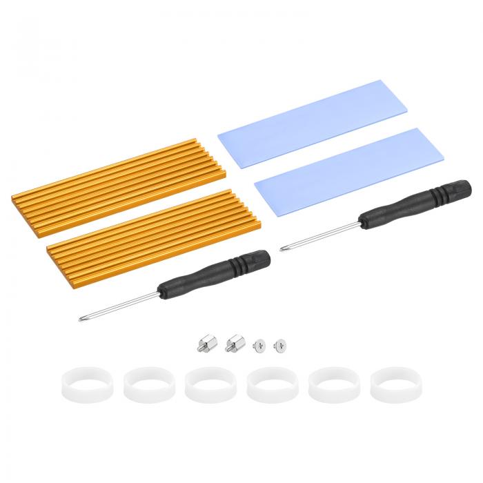 M.2 2280 Nvme SSDヒートシンククーラー 合金アルミニウムヒートシンク 取り付けネジ付き ドライバーキット付き 1 mmサーマルパッド ラップトップ用 ゴールド 2個