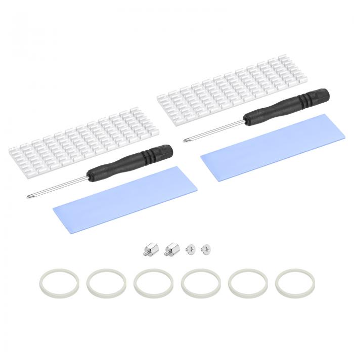 M.2 SSDヒートシンククーラー 合金アルミニウムヒートシンク 取り付けネジ付き ドライバーキット付き 1 mmサーマルパッド ラップトップ用 70*22*3 mm シルバートーン 2個