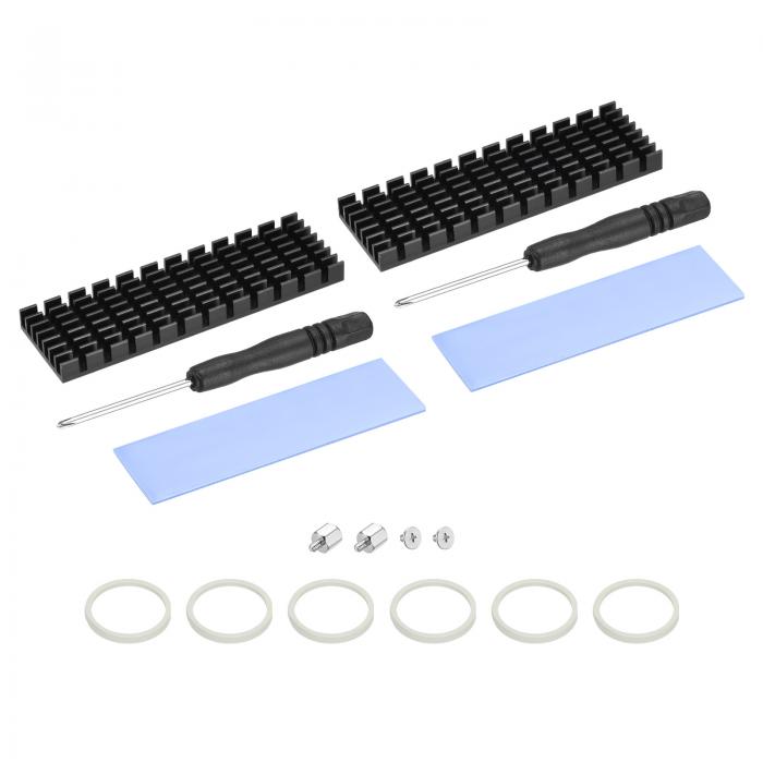 M.2 SSDヒートシンククーラー 合金アルミニウムヒートシンク 取り付けネジ付き ドライバーキット付き 1 mmサーマルパッド ラップトップ用 70*22*6 mm ブラック 2個