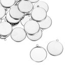 丸いペンダントブ ランクトレイ 20個20mm - ステンレス製カボションセッティングブ ランクベース DIYクラフトおよびジュ エリーメイキング用(シルバー)