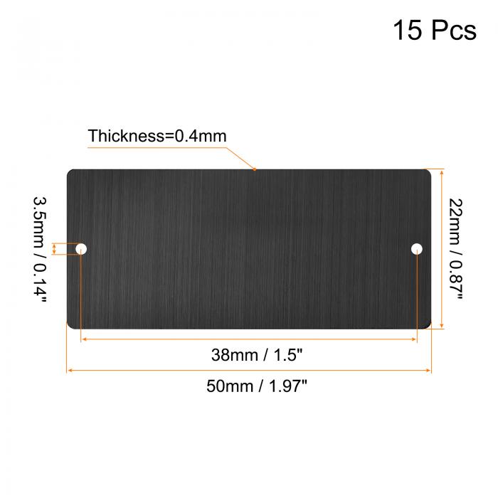 ブランクメタルカード 50 mm x 22 mm ブラシ 201ステンレス鋼板 穴付き DIYレイザー彫刻銘板用 0.4 mm厚さ ダークグレー 15個 3