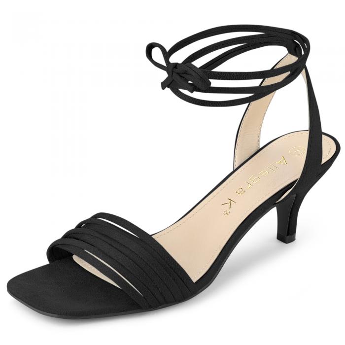 Allegra K レースアップ サンダル オープントゥ ピンヒール スティレットヒール レディース ブラック 25.0 cm