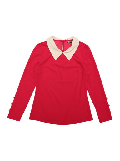 Allegra K ニットブラウス 丸襟トップス コントラストネック 長袖シャツ レディース ローズピンク XS Allegra K ニットブラウス 丸襟トップス コントラストネック 長袖シャツ レディース ローズピンク XS