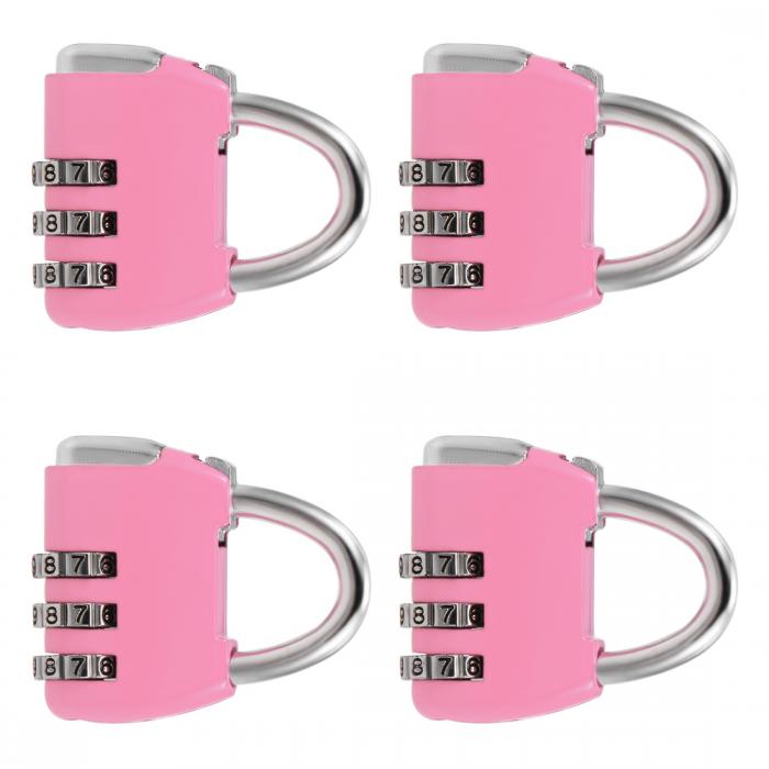 3桁コンビネーションロック 4mmノックアウト径 荷物のかぎ ピンク 4個