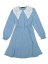 Allegra K 丸襟 Aラインワンピース ドレス レース ヴィンテージ フリル裾 レディース ブルー S