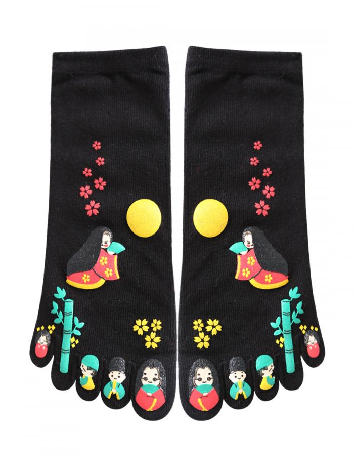 靴下 ソックス 5本指 漫画プリント レディース 女性用 2足セット ブラック(4)