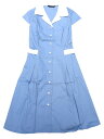 Allegra K Aラインシャツドレス コントラストカフス ボタンフロント ベルト付き 膝上 レギュラーフィット キャンプ襟 レディース グレーブルー XS(4)