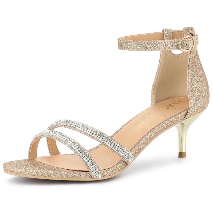Allegra K アンクルストラップ サンダル ピンヒール スチレットヒール 光沢 レディース ゴールド 23.0 cm