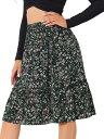 Allegra K ミニスカート フリルヘム フローリーティアード Aライン レディース ブラック 花柄 XS