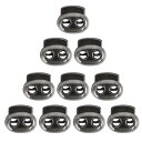 プラスチックスプリングコードロックストッパードローストリング用ダブルホールトグルファスナー ロープエンド衣類、靴ひも、バッグ、タイダウン メタルブラック 10個