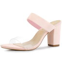 Allegra K ミュール サンダル スライド クリアストラップ ブロックヒール レディース ピンク 24.0cm(4)