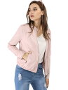 Allegra K ライダースジャケット モーターサイクル 長袖 スタンドカラー 軽量 レディース ピンク XL