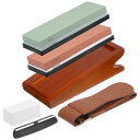 砥石セット 400/1000/3000/8000グリット 両面砥石研ぎキット 傾斜滑り止め竹ベース付き 角度ガイド 平坦化ストーン レザーストラップ 1セット ...