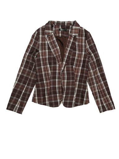 Allegra K ブレザー ジャケット 長袖 プリント ノッチドラペル 前開き オープンフロント ショート丈 レディース ブラウン チェック柄 XS Allegra K ブレザー ジャケット 長袖 プリント ノッチドラペル 前開き オープンフロント ショート丈 レディース ブラウン チェック柄 XS