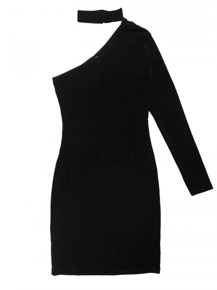 Allegra K レディースファッション ワンショルダードレス ホルターネック ボディコン ミニドレス カジュアルワンピース パーティー ブ..