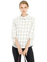 Allegra K チェックシャツ トップス 格子 チェック柄 襟付き ロールアップ 長袖 オフィス レディース ホワイト S