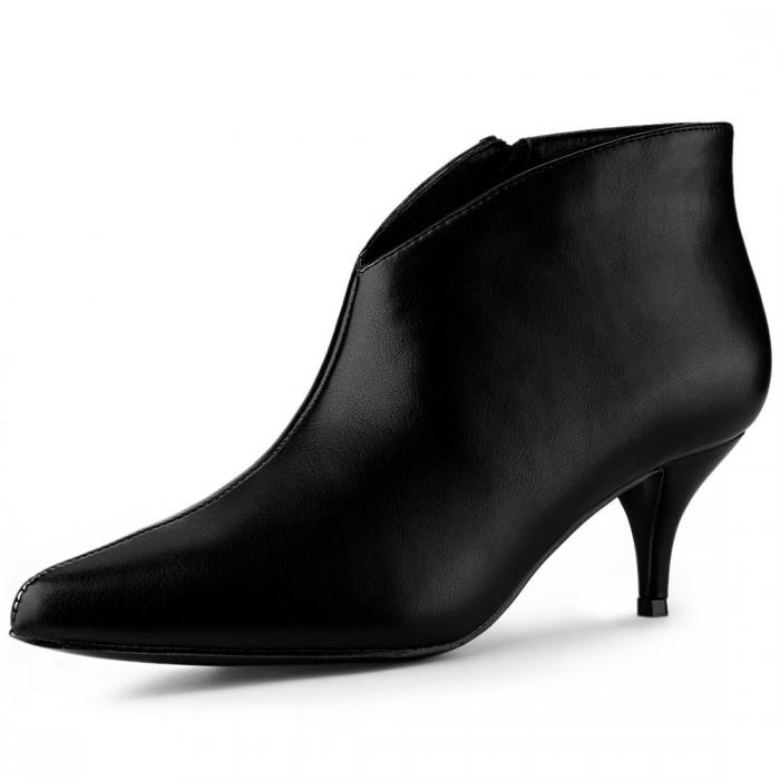 アンクルブーツ ポインテッドトゥ キトゥンヒール ピンヒール レディース ブラック 23.5 cm