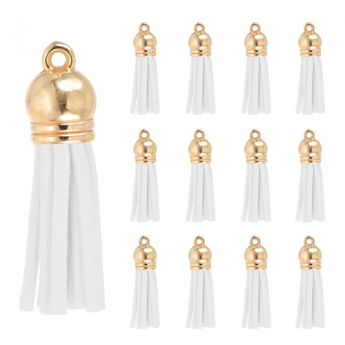 PATIKIL タッセル 38mm フェイクスエードレザー タッセル 金キャップ付き 手芸用品 DIYアクセサリー 装飾 材料 手作り アクセサリーパーツ用 30個 ホワイト