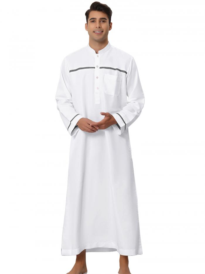 Lars Amadeus パジャマ ナイトシャツ 長袖 ヘンリーカラー コントラストカラートリム オーバーサイズ ネグリジェ メンズ ホワイト S
