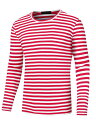 Lars Amadeus ストライプ Tシャツ ボーダー柄プリント カジュアル クルーネック 長袖 ベーシック プルオーバー トップス メンズ レッドホワイト XL
