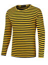 Lars Amadeus ストライプ Tシャツ ボーダー柄プリント カジュアル クルーネック 長袖 ベーシック プルオーバー トップス メンズ イエローブラック S