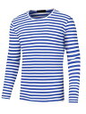 Lars Amadeus ストライプ Tシャツ ボーダー柄プリント カジュアル クルーネック 長袖 ベーシック プルオーバー トップス メンズ ブルーホワイト S