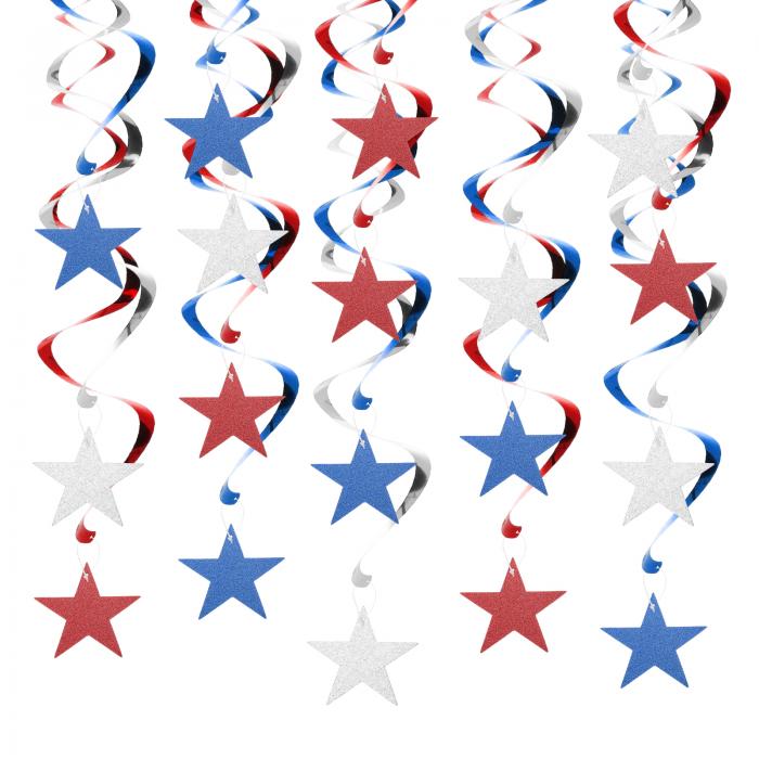 PATIKIL 18個の吊り下げ星飾り、27インチの星吊りパーティーバックドロップ装飾パーティーサプライ、輝くきらめきのストリーマー、ウェディングバースデーパーティーグラデュエーション用、赤青銀