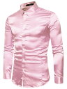 Lars Amadeus ドレスシャツ サテン ポイントカラー 長袖 ボタンダウン スリムフィット メンズ ピンク 2XL