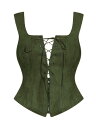 Allegra K ベスト チョッキ レース クロップジャケット ノースリーブ ビンテージ ジッパーアップ ワイドストラップ レディース ダークグリーン XS