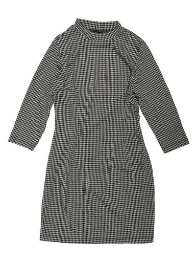 Allegra K チェック柄ワンピース モックネック 七分袖 スリム チェック オフィス レディース ブラック S Allegra K チェック柄ワンピース モックネック 七分袖 スリム チェック オフィス レディース ブラック S