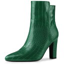 Allegra K クロコダイル柄 アンクルブーツ ポインテッドトゥ チャンキー ハイヒール レディース ダーク緑 26.5cm(4)